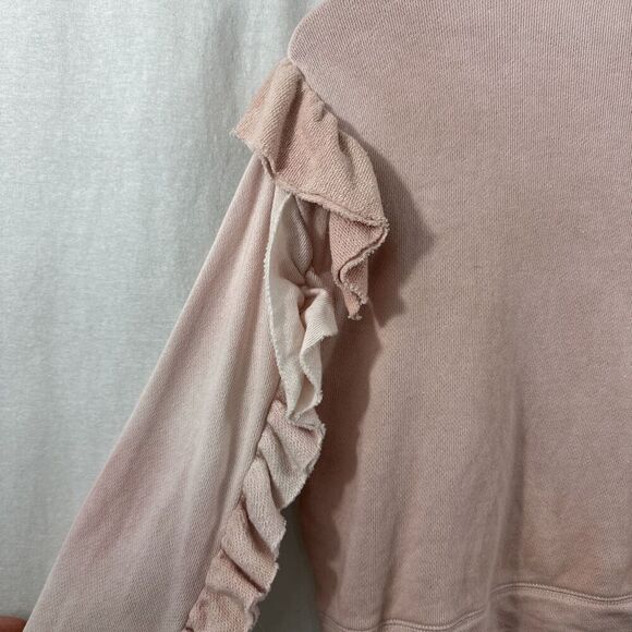 LoveShackFancy Pink Distressed Wash Ruffle Sweatshirt Womens Size S Feminine - Picture 11 of 13